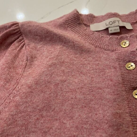 LOFT Rose Scalloped Gold Button Sweater - Picture 10 of 10